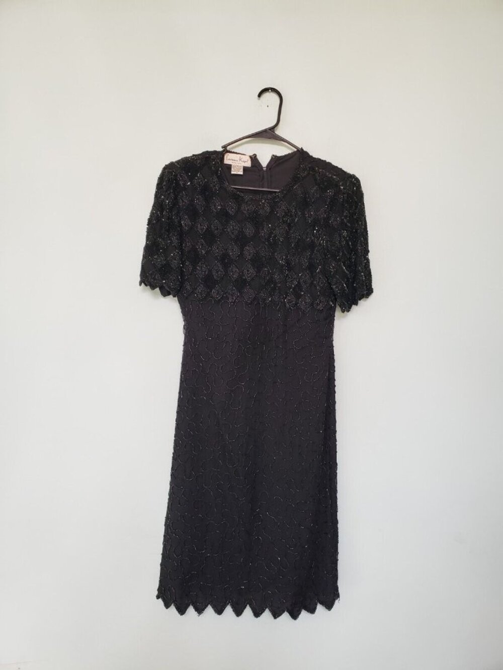 VTG Laurence Kazar Womens S Dress Beaded Black 100% Silk Lined Evening Party